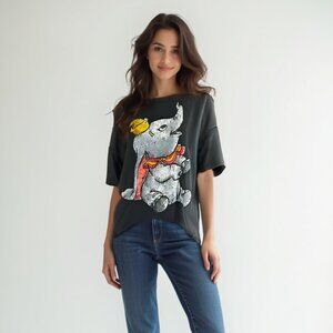 💕Zara Black Elephant Graphic T-Shirt S
